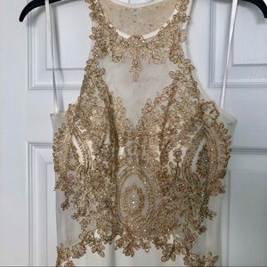 Off White and Gold Prom Dress